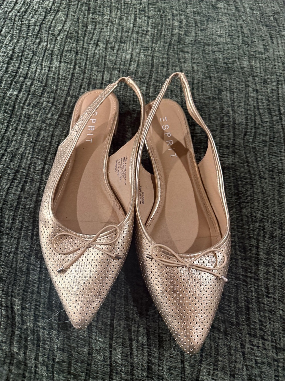 Esprit Metallic Rose Gold Perforated Pointed Slingback Flats